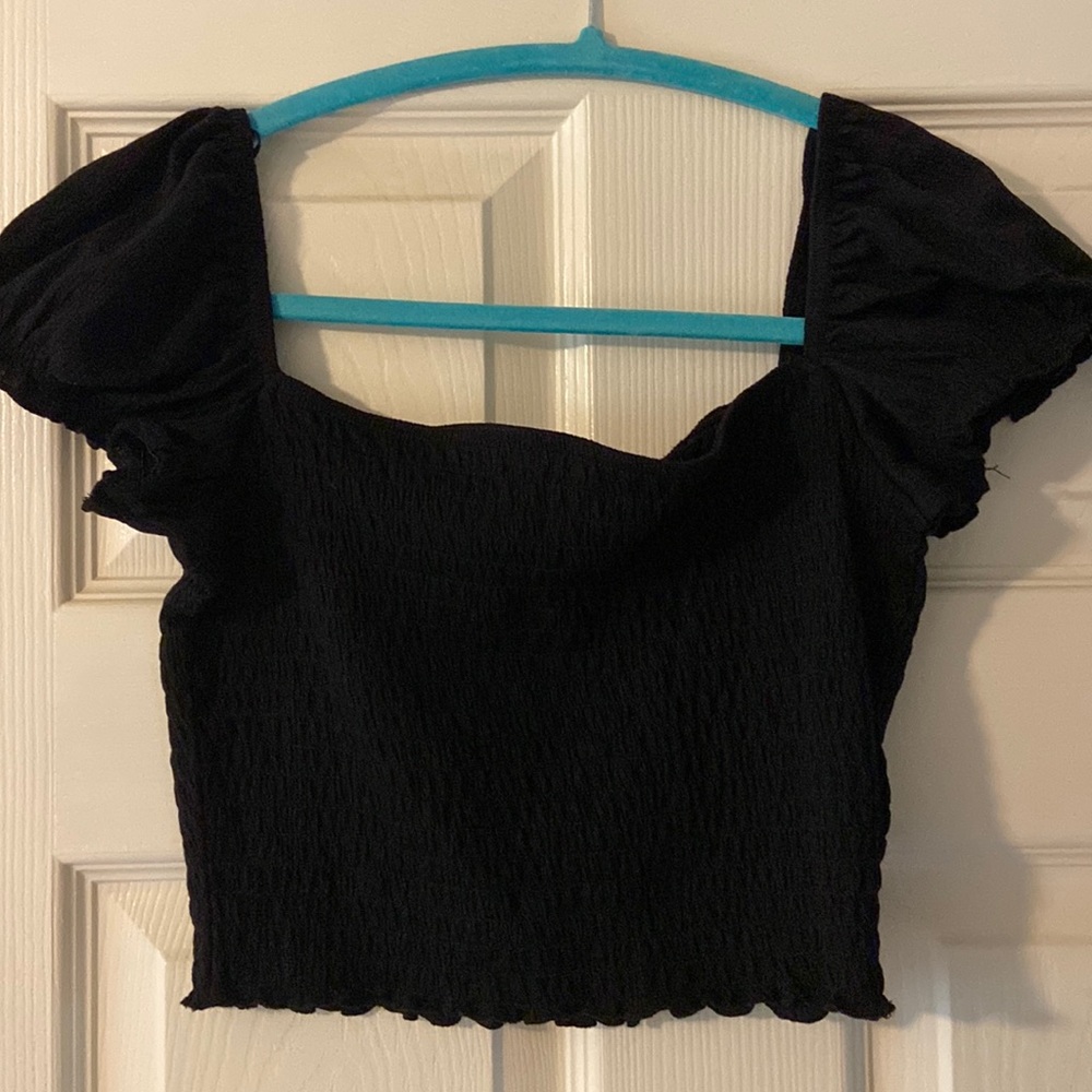 H&M Divided Black Smocked Crop Top, Size M
